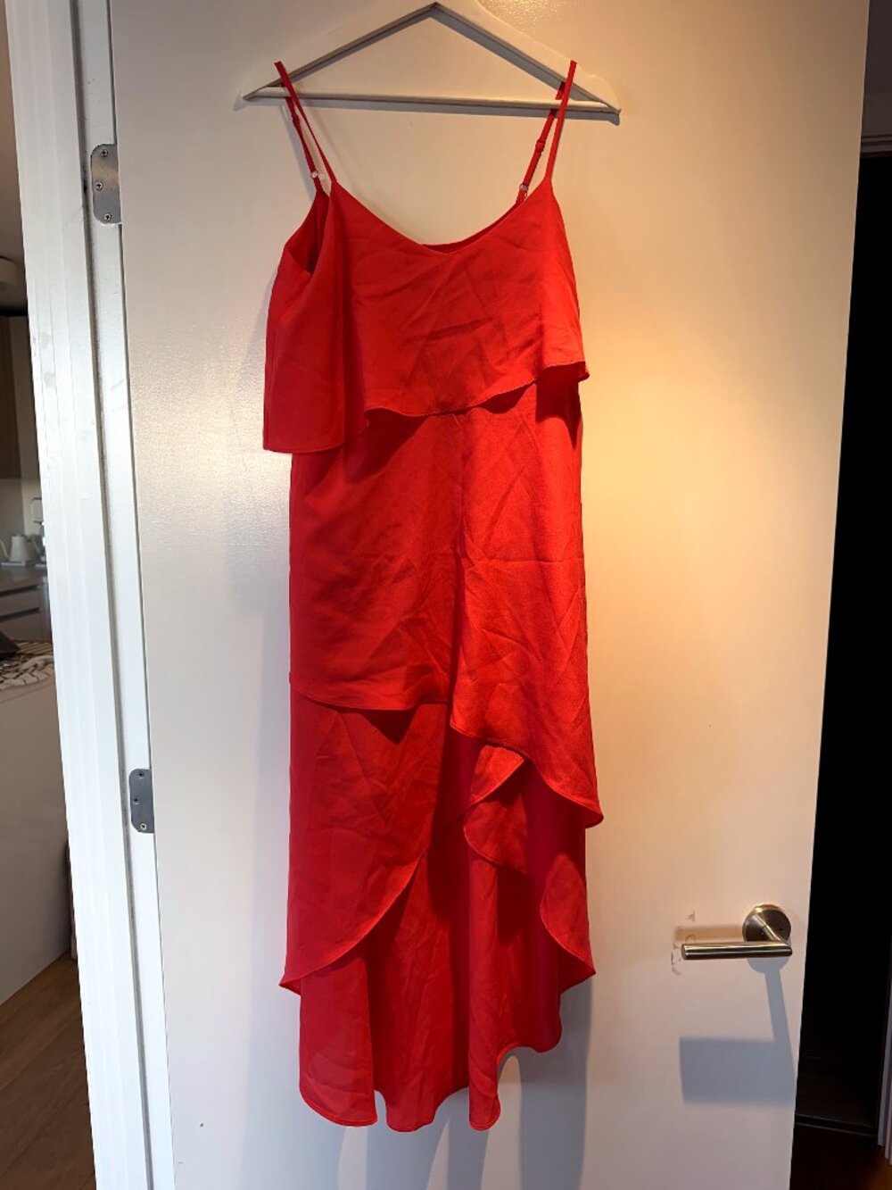 BCBGMaxAzria Red Cascading Ruffle Cami Dress